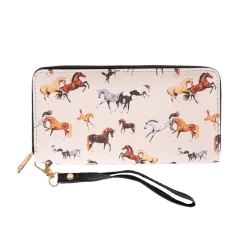 AWST Lila Horse All Over Zippered Wallet W/ Wristlet