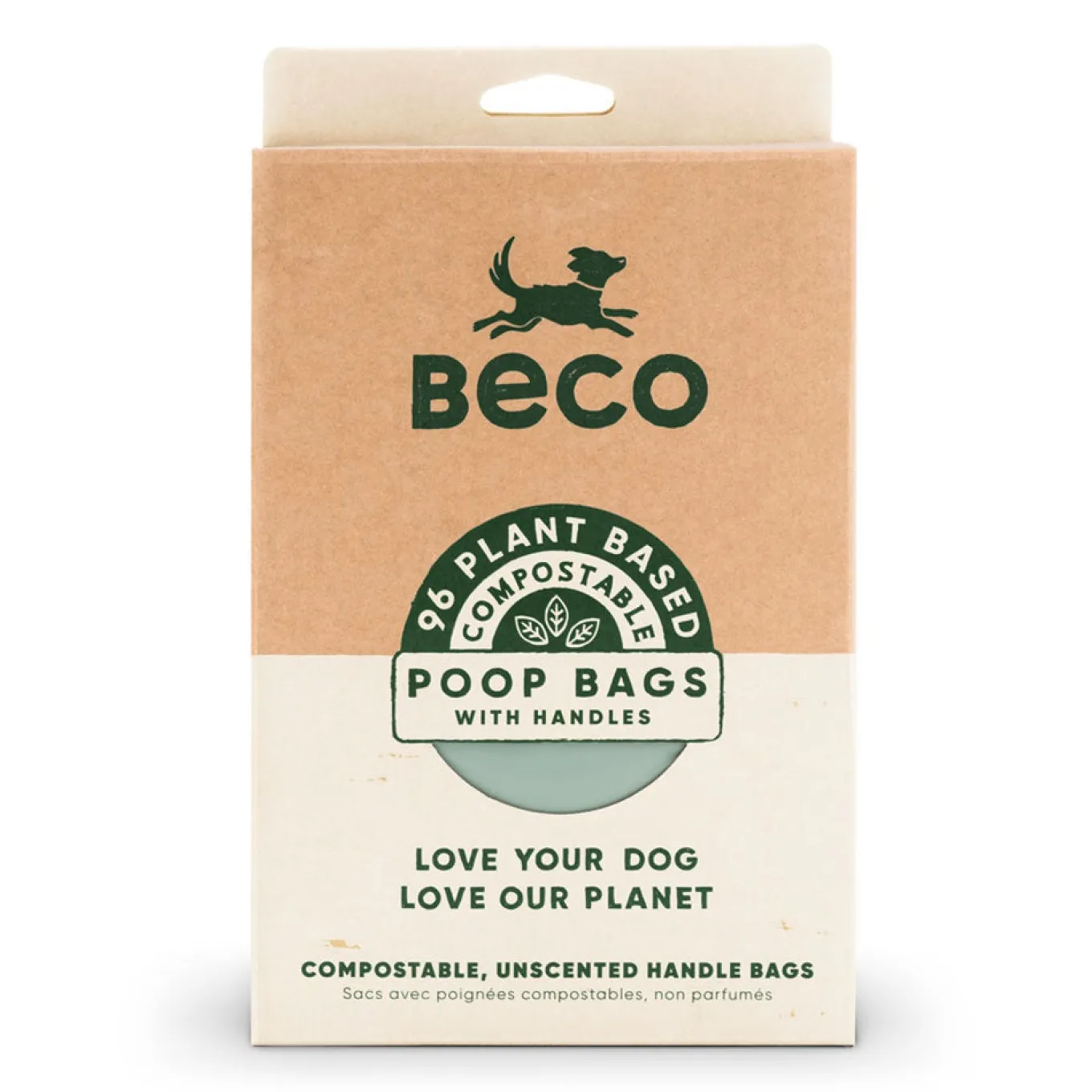 Beco Compostable Unscented Poop Bags W/ Handle - Pack of 96