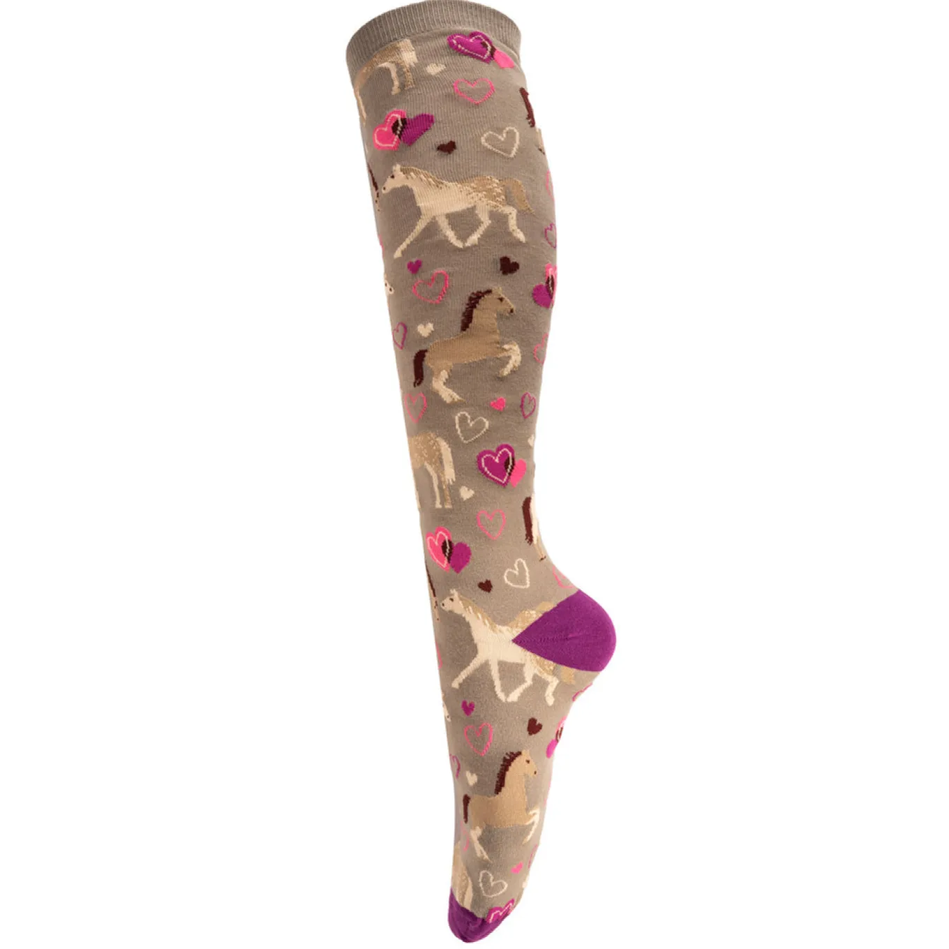 Four White Socks Heart Horses Knee High Socks
