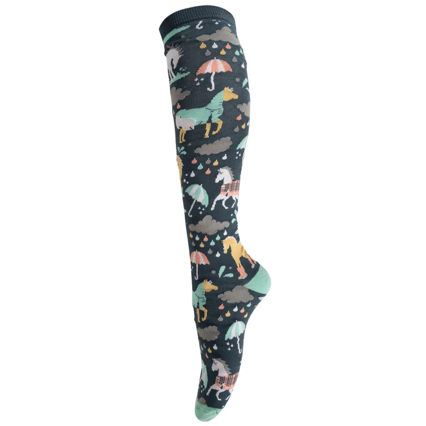 Four White Socks Puddle Ponies Knee High Socks