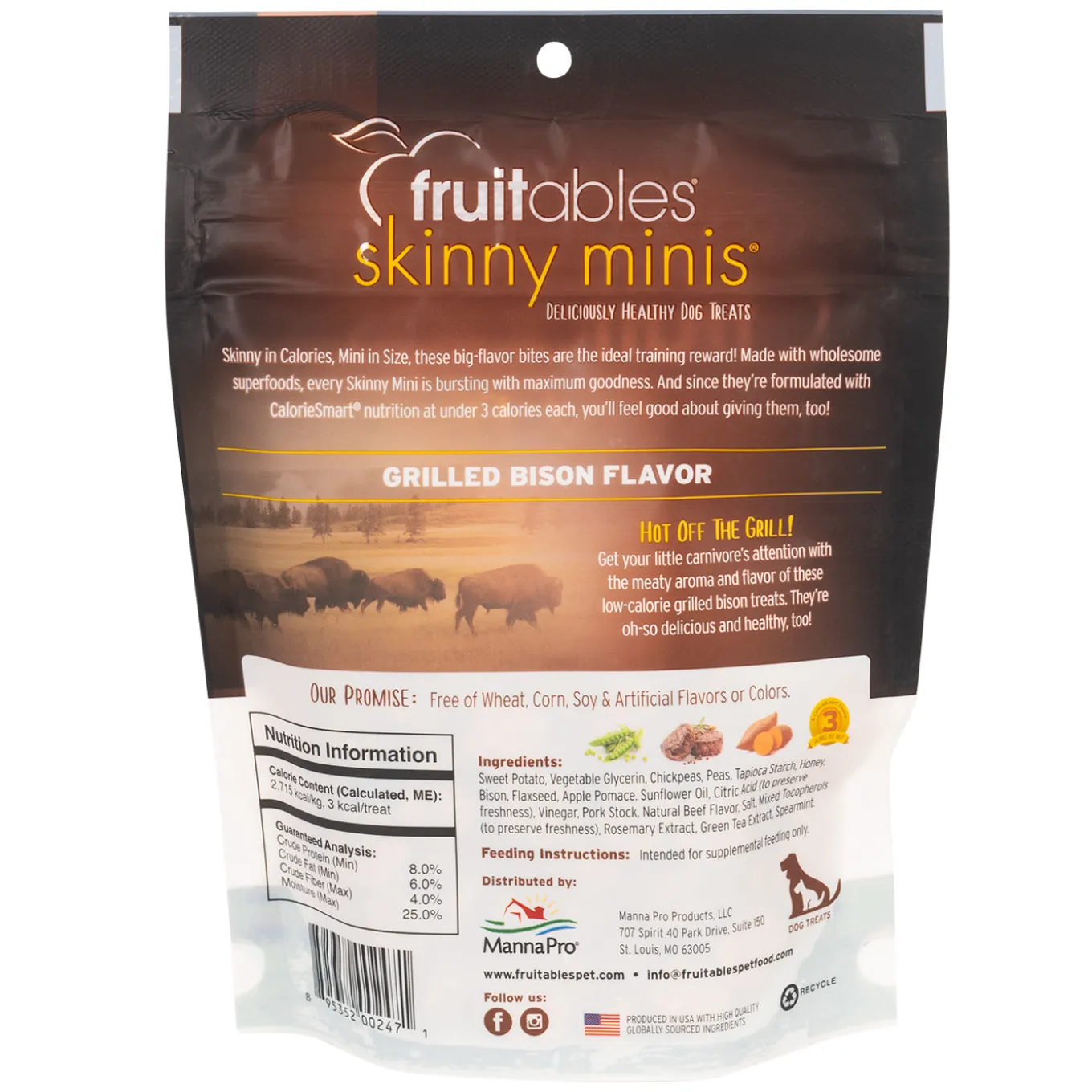 Fruitables Skinny Minis Chewy Grilled Bison Dog Treats 141 g