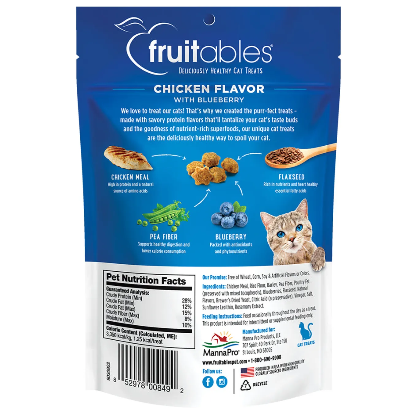 Fruitables Wildly Natural Chicken & Blueberry Crunchy Cat Treats 70 g