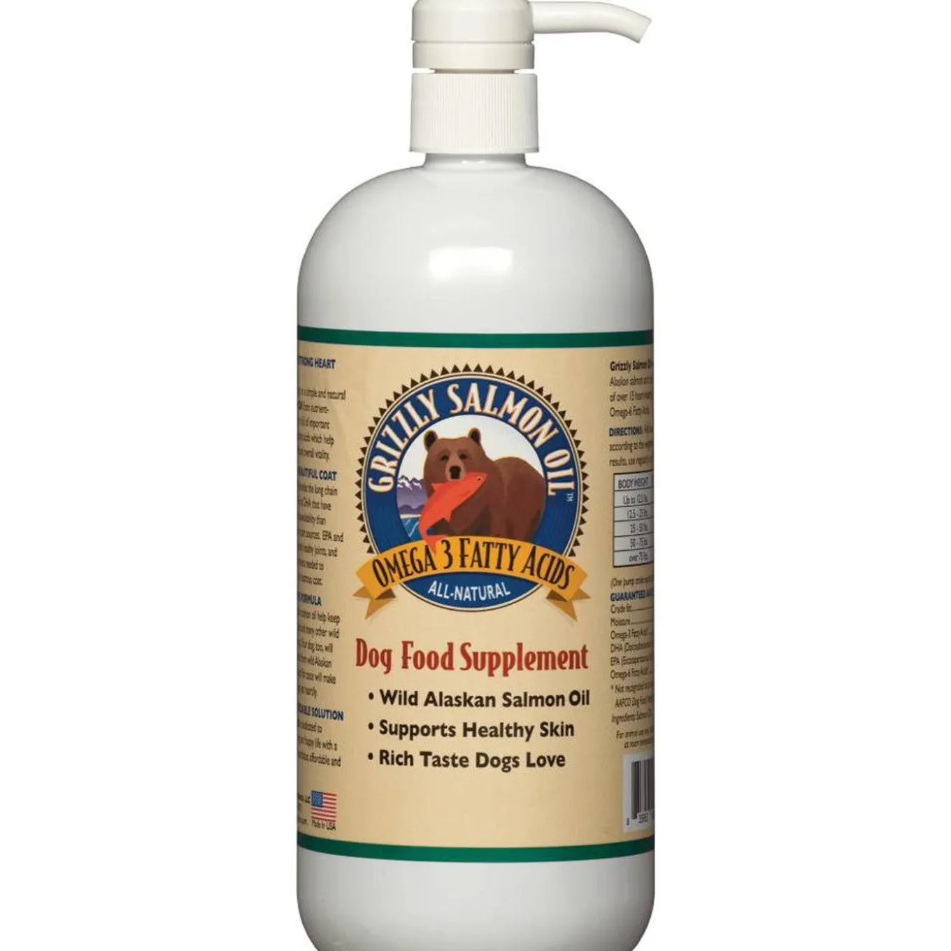 Grizzly Salmon Oil Pump Bottle Pet Supplement 473 mL
