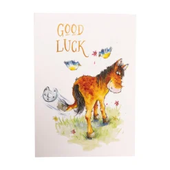 Ink on Paper Horse Kicking Shoe Good Luck Card