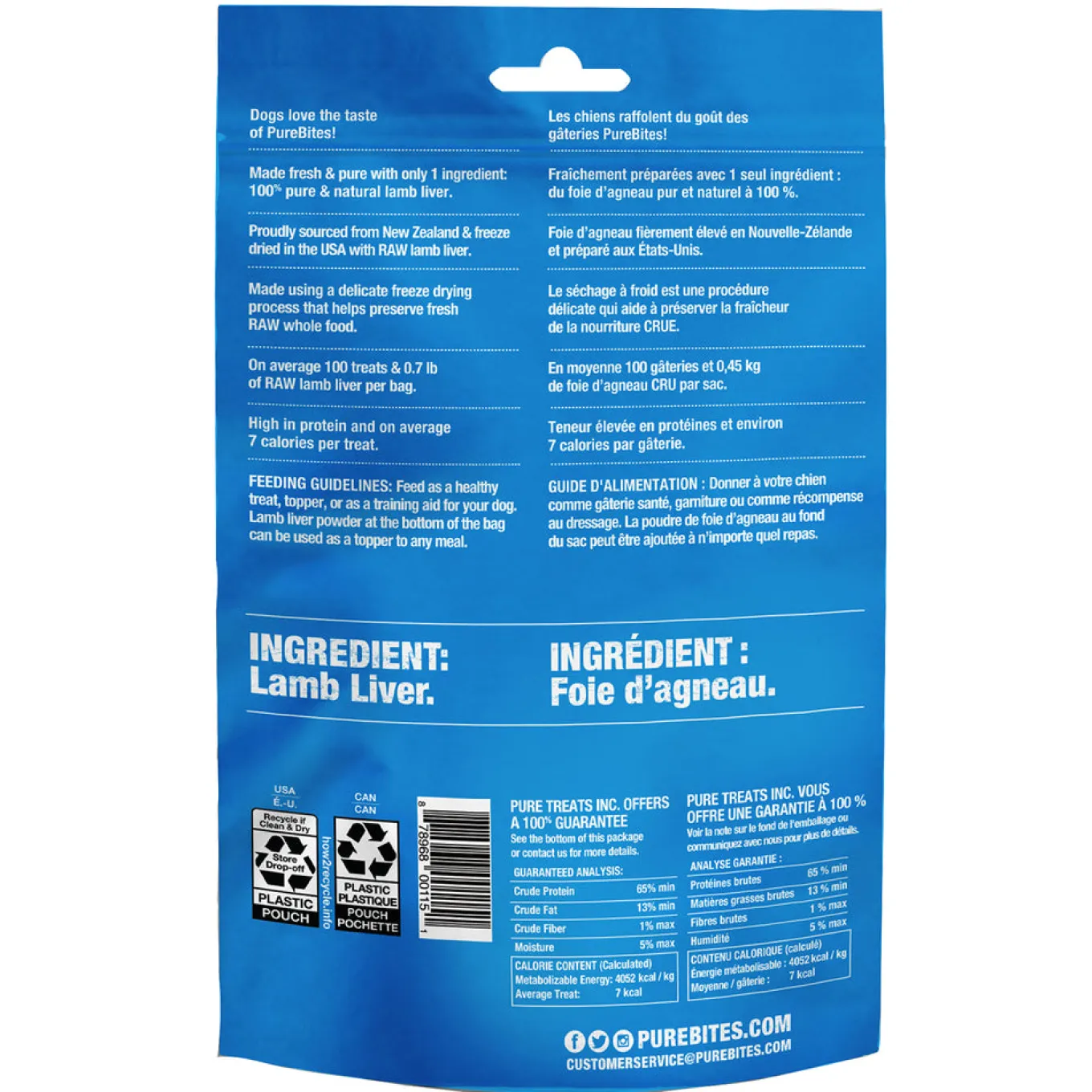 PureBites Freeze Dried Lamb Dog Treats 95 g